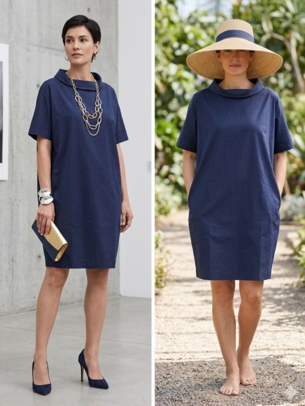 COS Navy Fold-Over Neck Blouse. Size 10